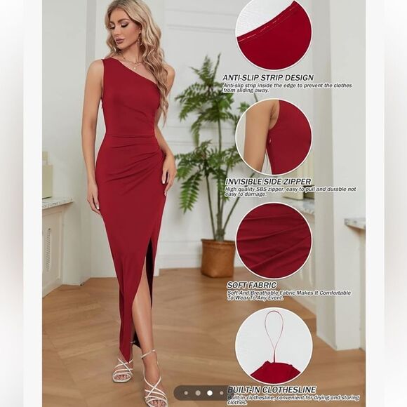 New Sarin Mathews One Shoulder Long Sexy Sleeveless Bodycon Ruched Wrap … - Picture 2 of 16